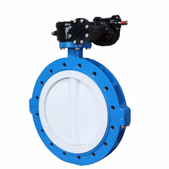 Válvula de borboleta flangeada dobro da engrenagem de sem-fim da seção de U com assento de borracha do forro fraco